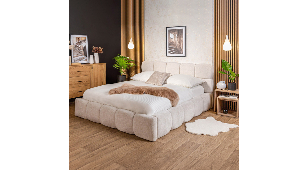 Łóżko tapicerowane boucle kremowe CELINE 140x200 cm