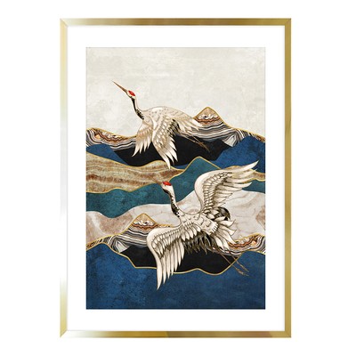 Obraz w złotej ramie FLYING CRANES 50x70 cm